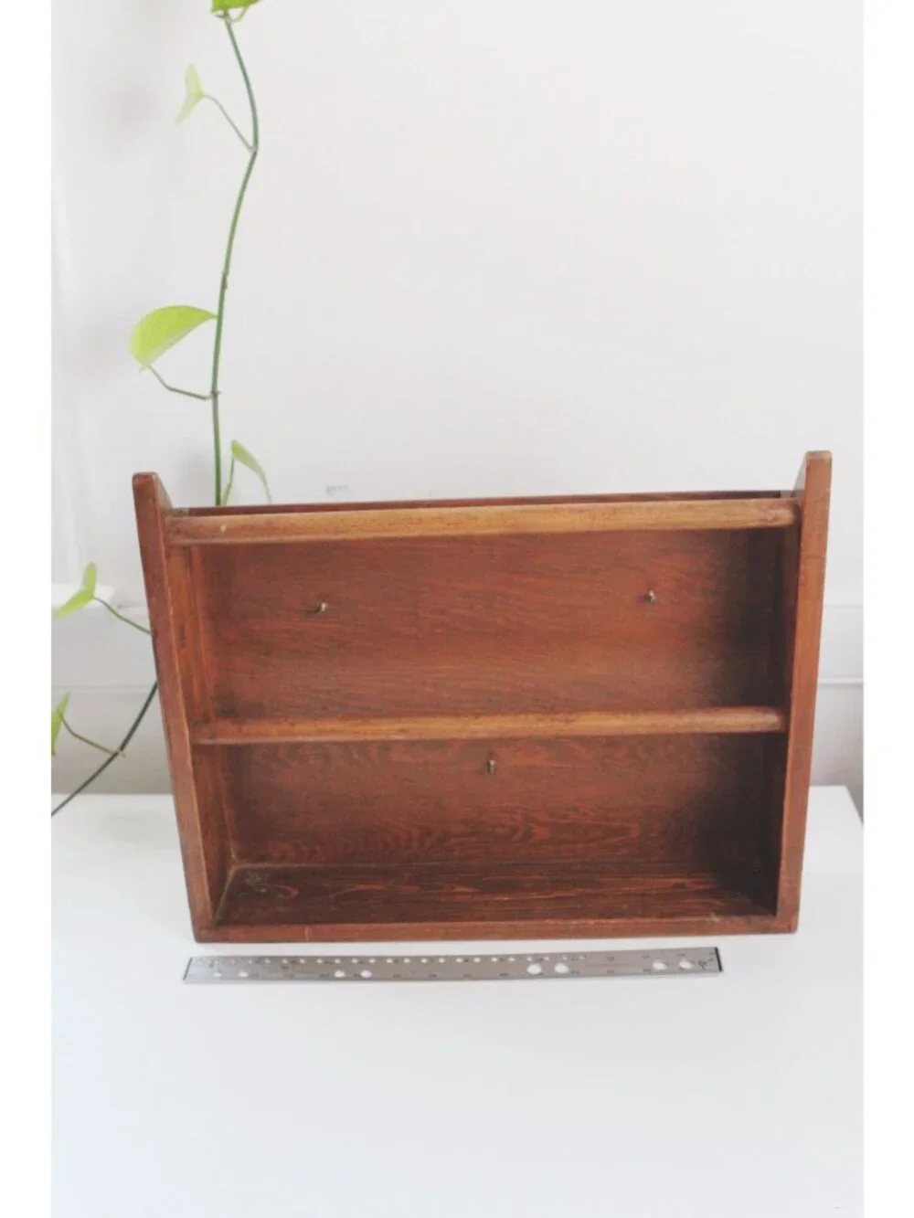 Vintage Wooden Wall Shelf With Two Rods For Display Storage - Trinket Shelf, Tow